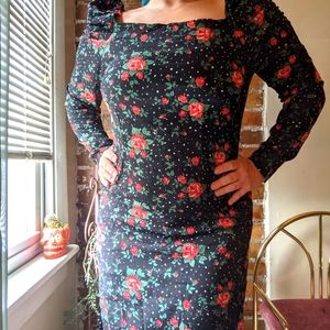 Black Floral milkmaid dress